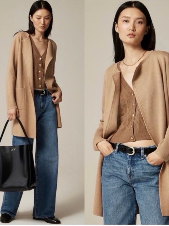 J. Crew Sweaters - J.Crew Juliette Collarless Sweater Blazer Long Cardigan in Camel